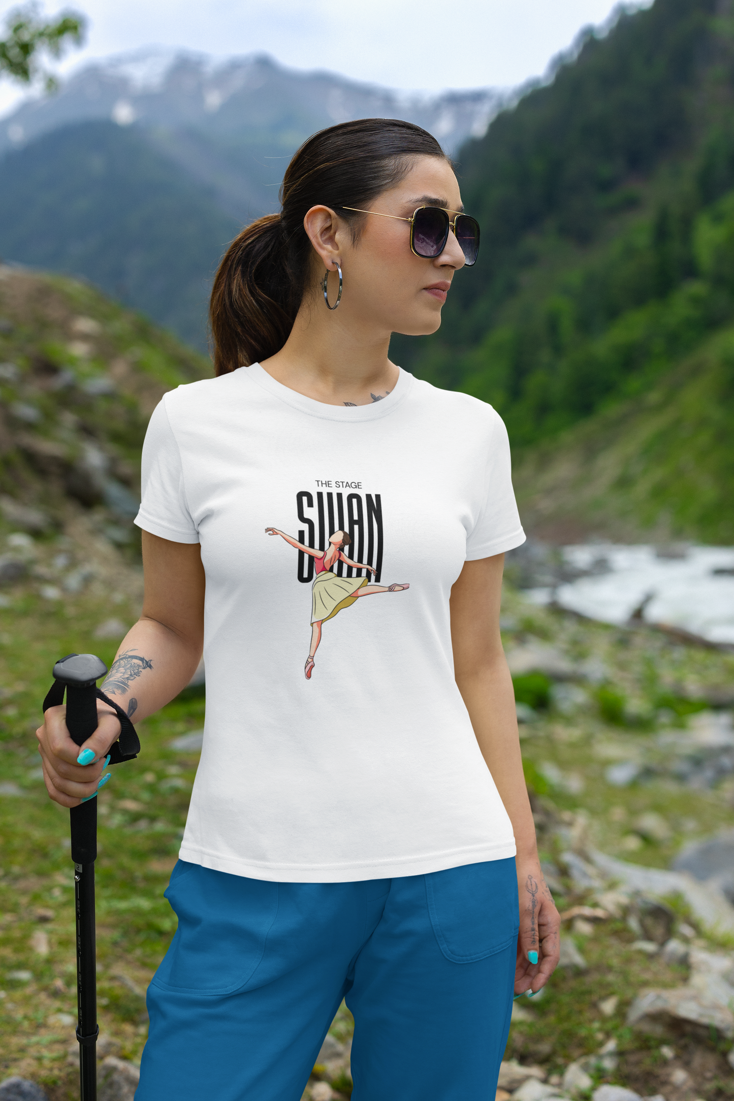 THE STAGE SWAN Ballet Dancer Graphic T-Shirt | Elegant Dancewear Tee