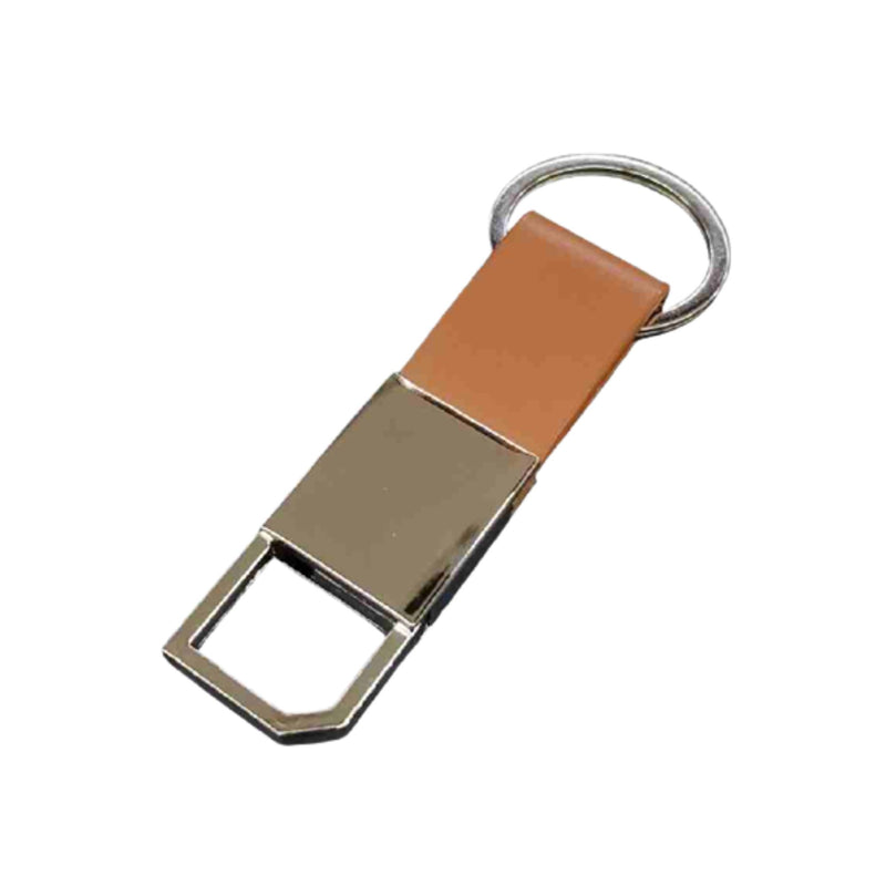 Signature Fusion Leather & Chrome Keychain