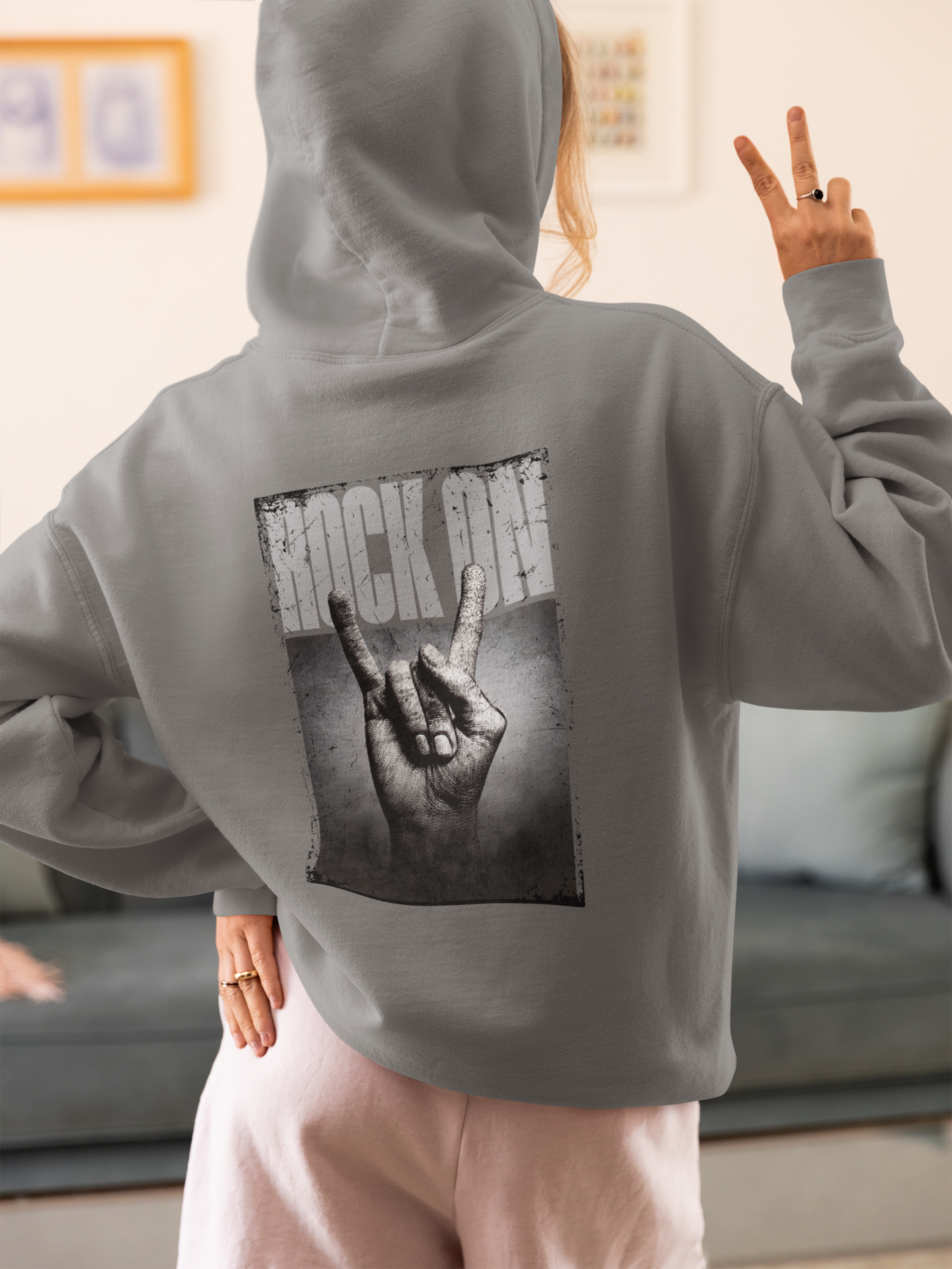 Oversized Hoodie | 'Rock On' Hand Sign Back Print