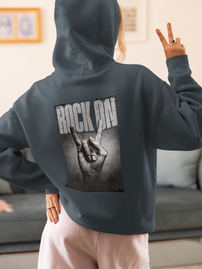 Oversized Hoodie | 'Rock On' Hand Sign Back Print