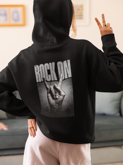 Oversized Hoodie | 'Rock On' Hand Sign Back Print