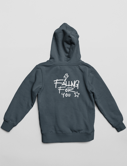 "Falling For You" Hoodie | Blue Lightning Love Message Pullover