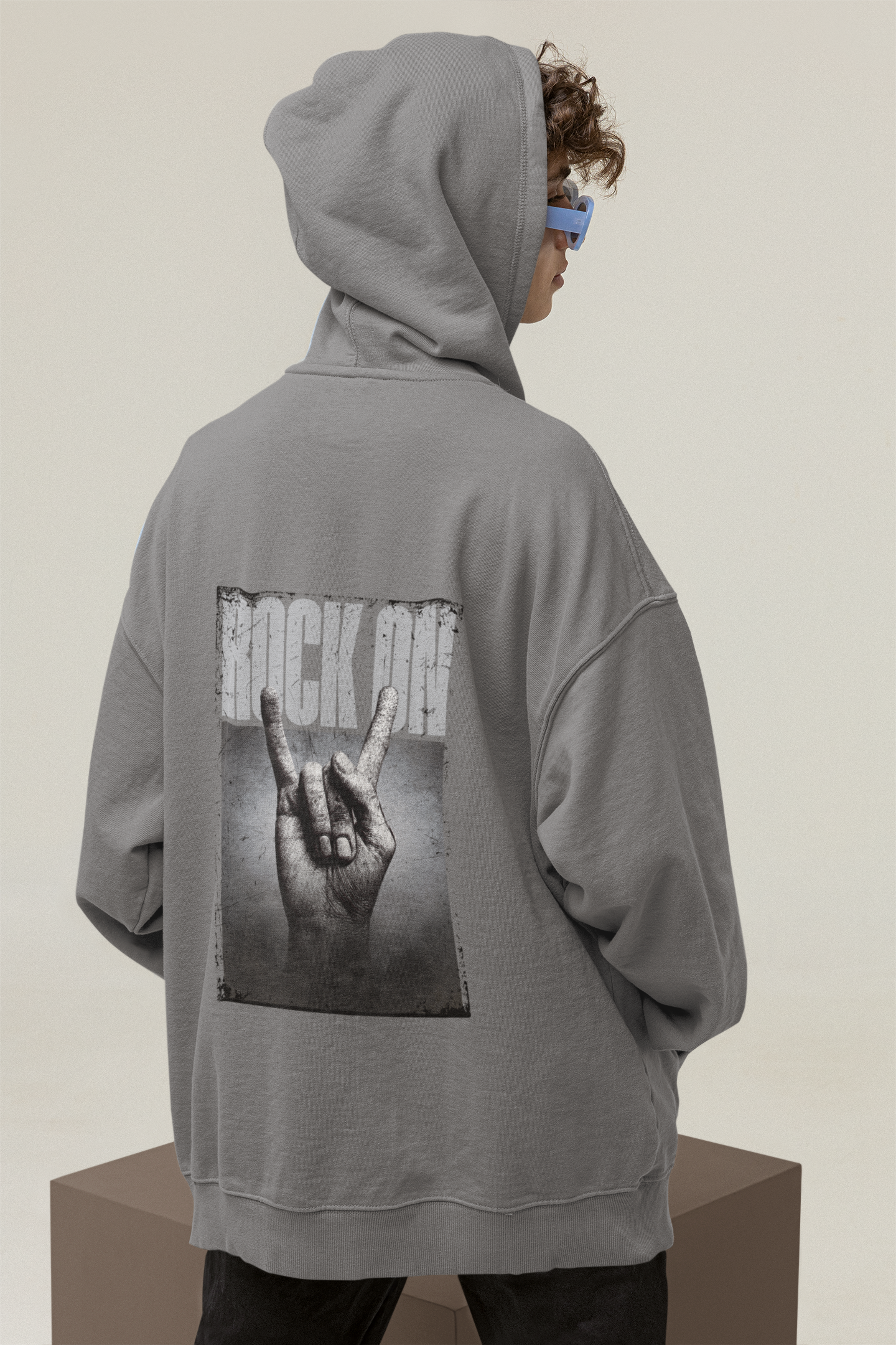 Oversized Hoodie | 'Rock On' Hand Sign Back Print