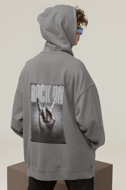 Oversized Hoodie | 'Rock On' Hand Sign Back Print