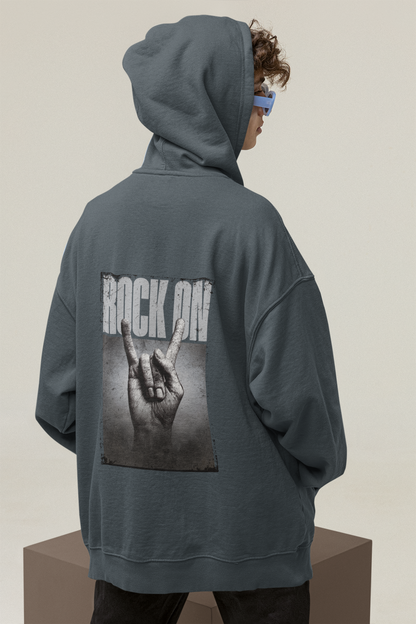Oversized Hoodie | 'Rock On' Hand Sign Back Print