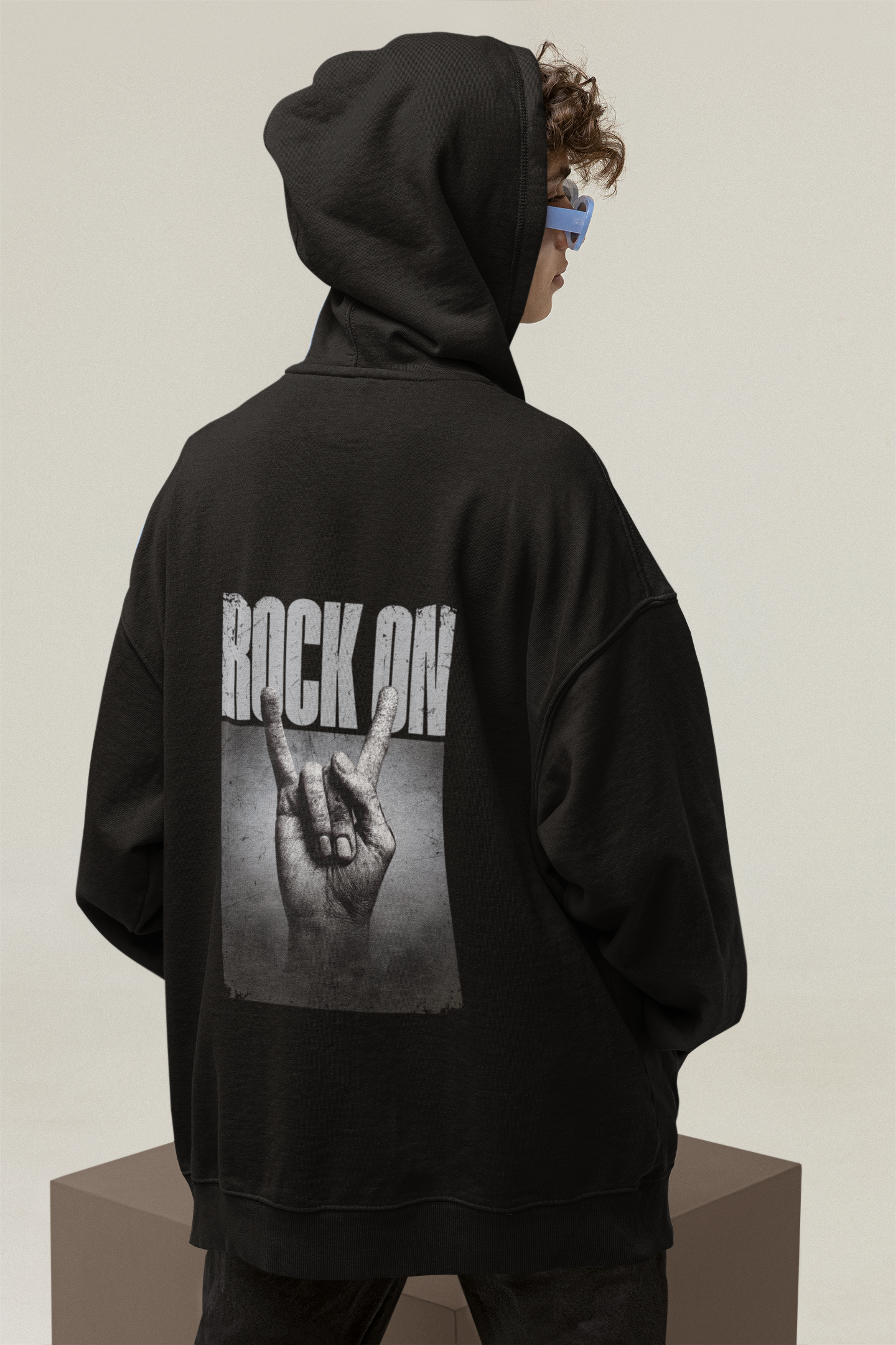 Oversized Hoodie | 'Rock On' Hand Sign Back Print