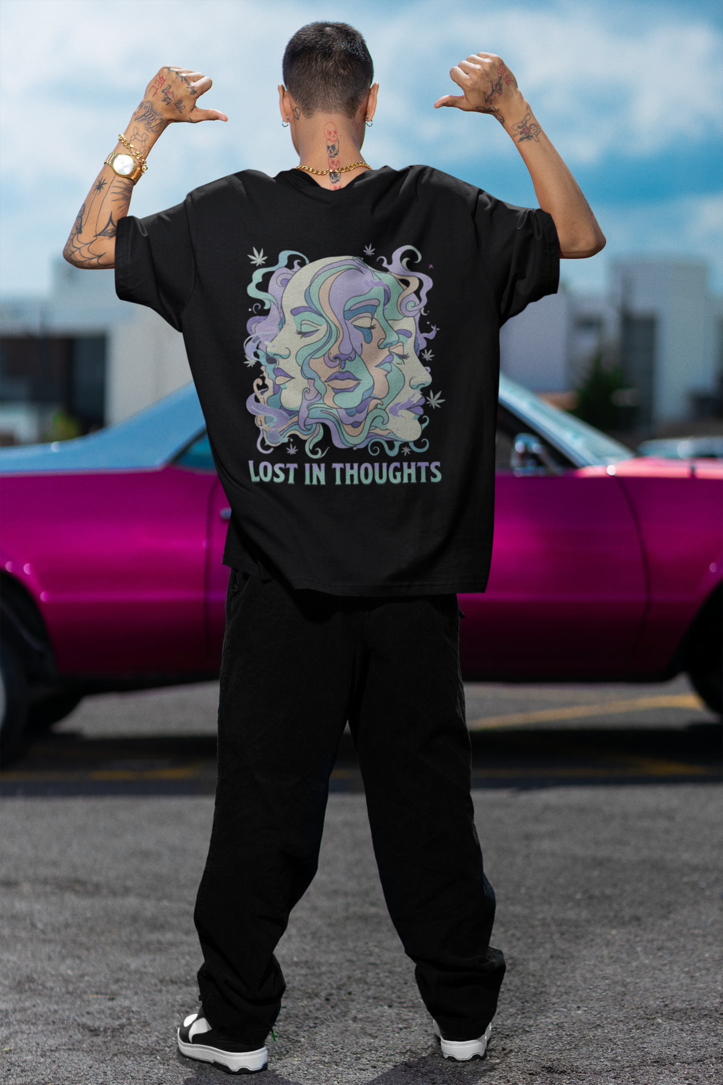 'Lost in Thoughts' Oversized Graphic Tee | Psychedelic Streetwear-Mysoul