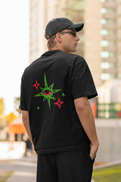 Oversized Black T-Shirt by CANNASEUR | Mystic Star Graphic Back Print-Mysoul