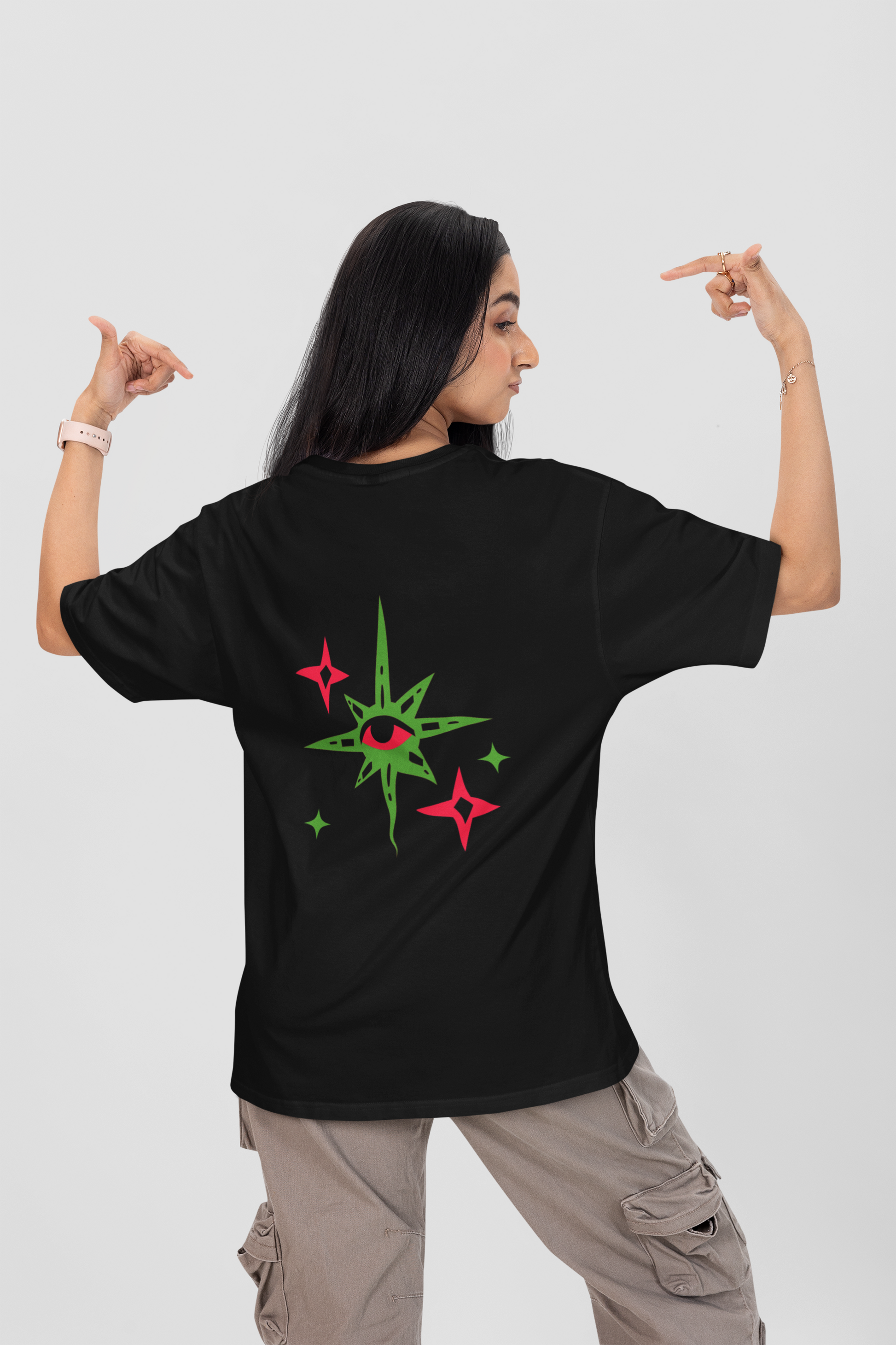 Oversized Black T-Shirt by CANNASEUR | Mystic Star Graphic Back Print-Mysoul