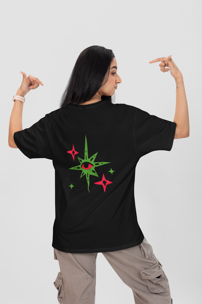 Oversized Black T-Shirt by CANNASEUR | Mystic Star Graphic Back Print-Mysoul
