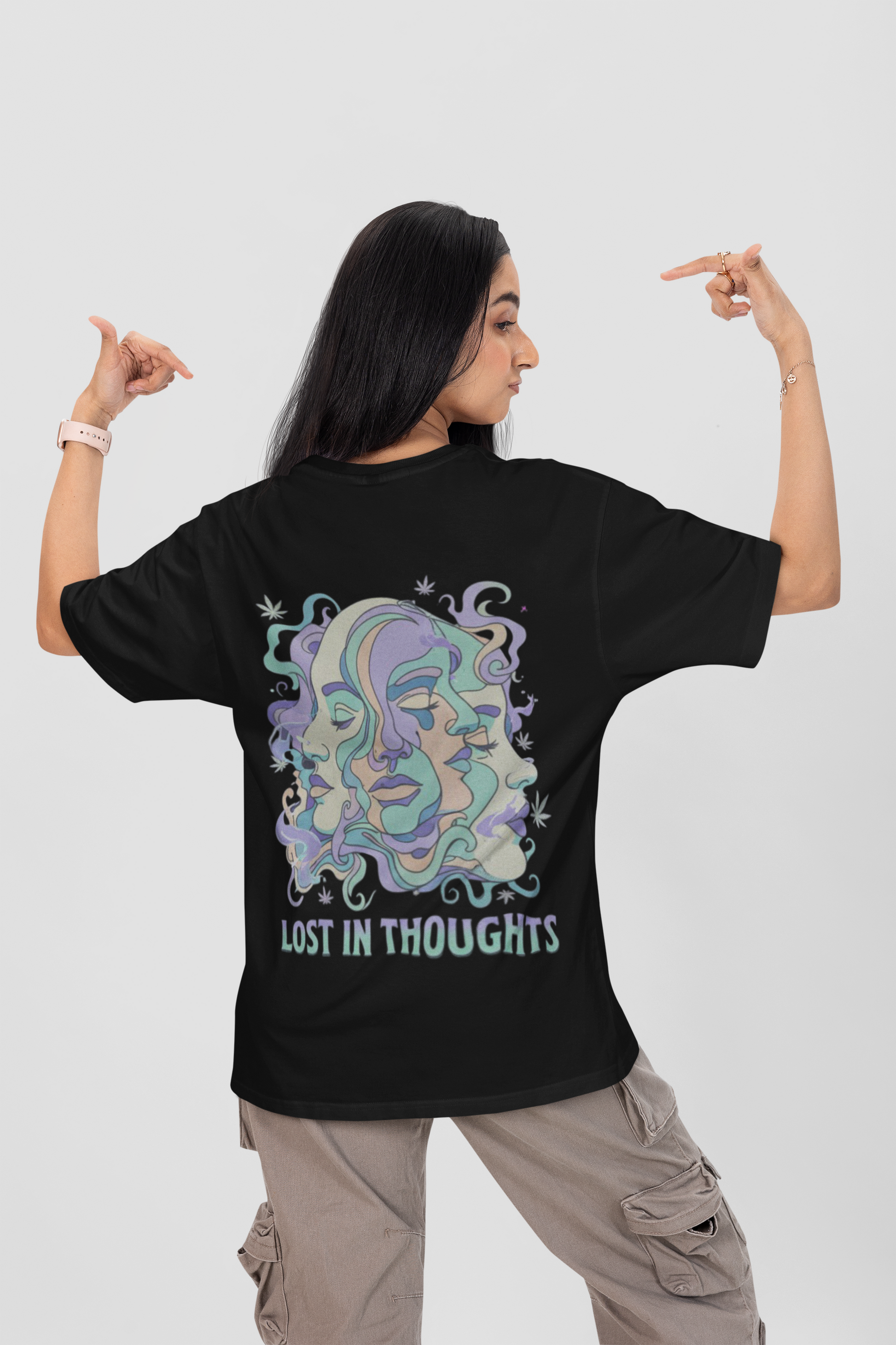 'Lost in Thoughts' Oversized Graphic Tee | Psychedelic Streetwear-Mysoul