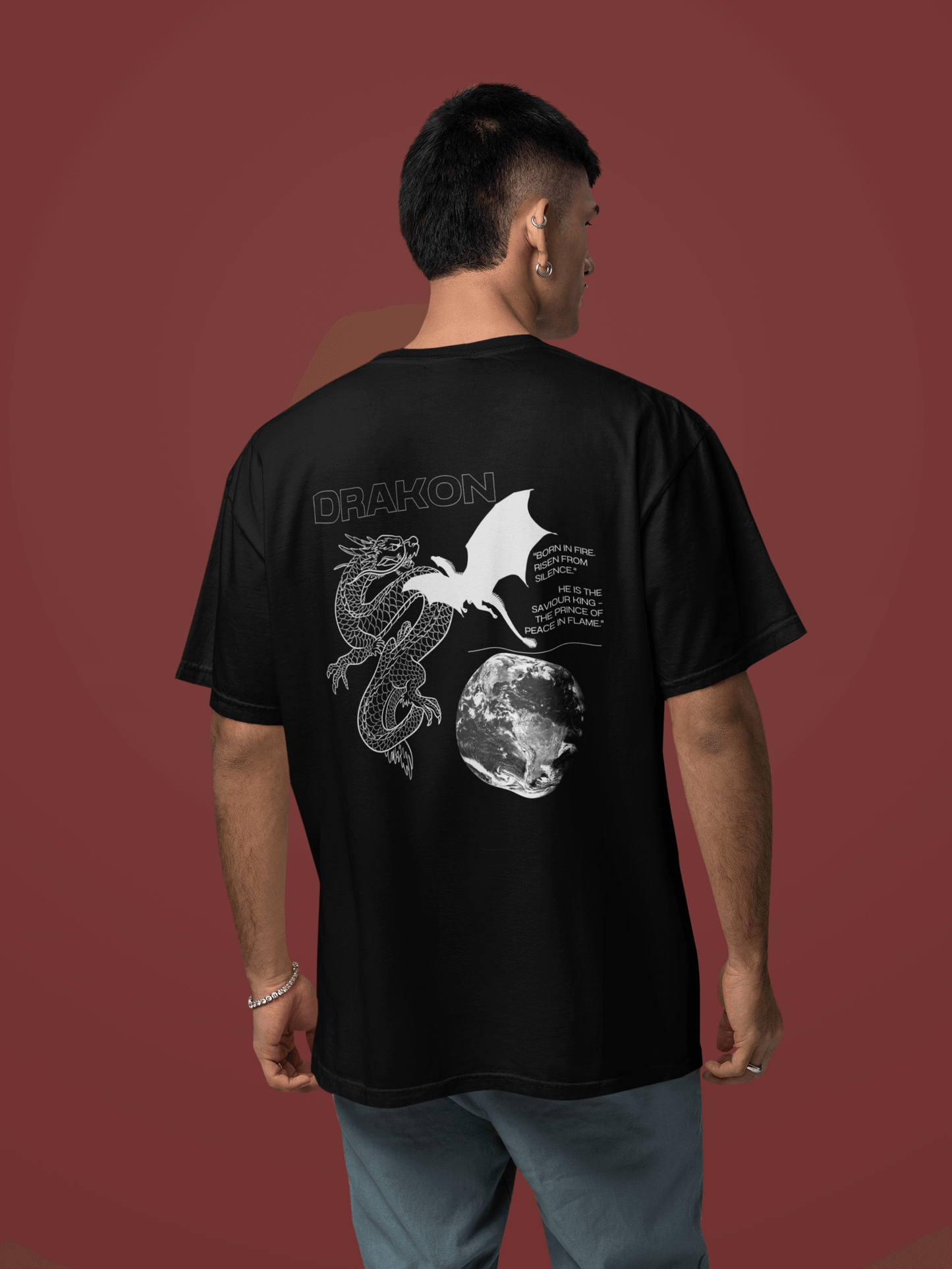 DRAKON Mythological Dragon Back Print T-Shirt | Born in Fire Quote Tee