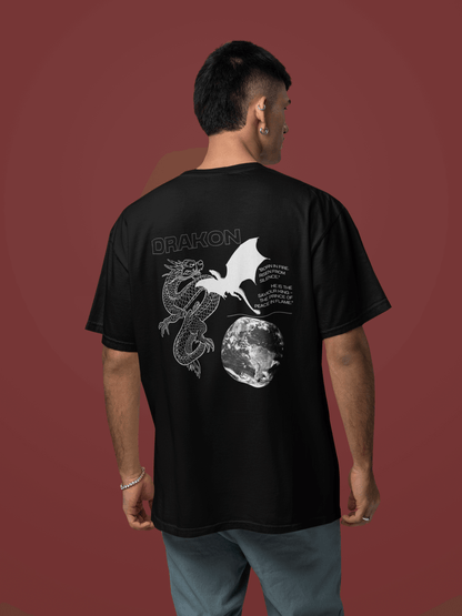 DRAKON Mythological Dragon Back Print T-Shirt | Born in Fire Quote Tee
