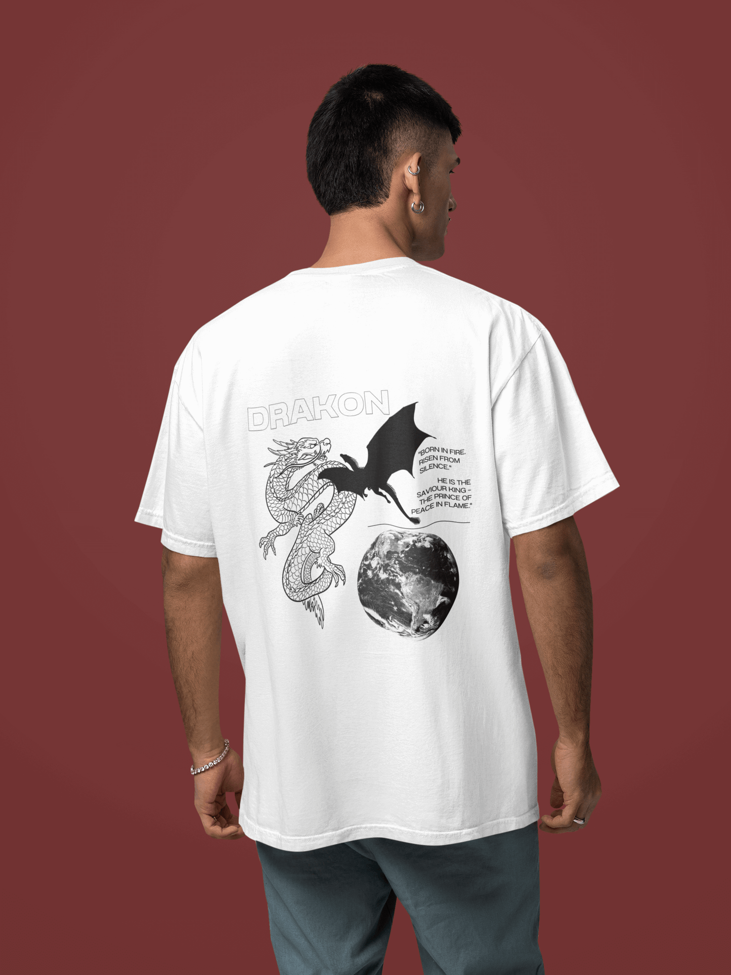 DRAKON Mythological Dragon Back Print T-Shirt | Born in Fire Quote Tee
