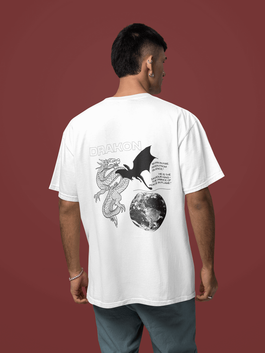 DRAKON Mythological Dragon Back Print T-Shirt | Born in Fire Quote Tee
