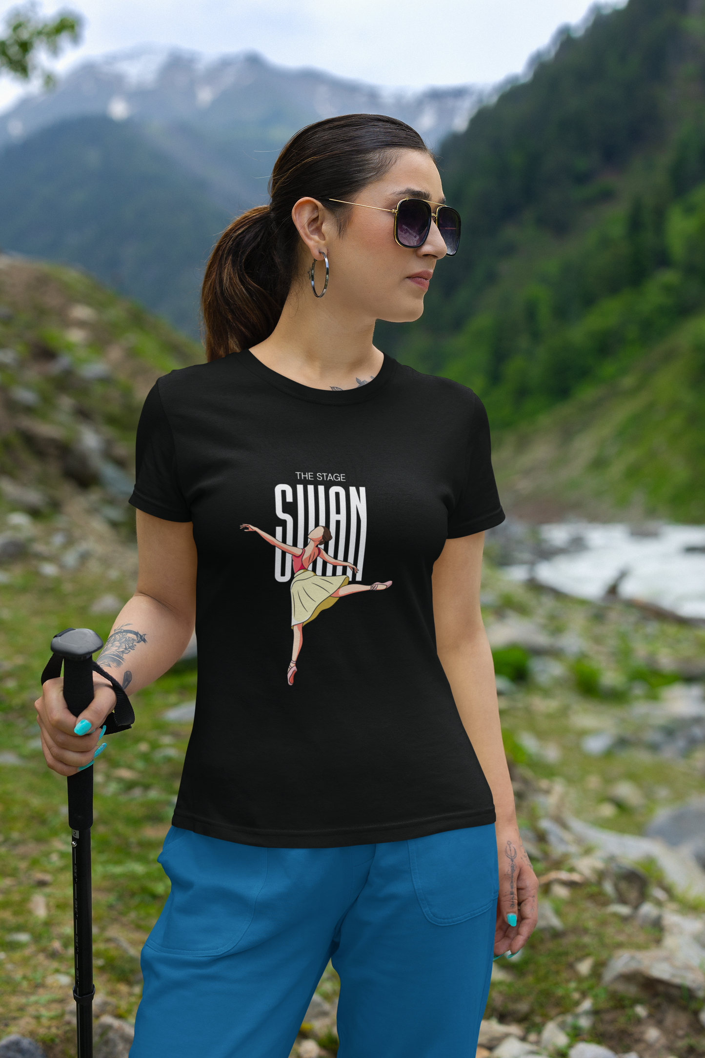 THE STAGE SWAN Ballet Dancer Graphic T-Shirt | Elegant Dancewear Tee