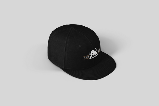 Alpha Bull Est. 2025 Snapback Cap | Black Flat Brim Hat with Aggressive Logo