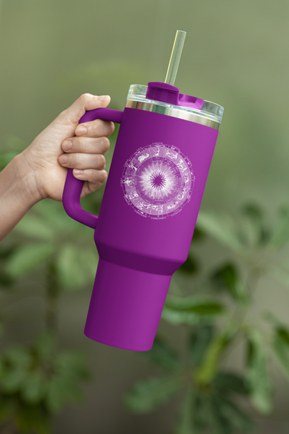 'Zodiac Wheel' Insulated Travel Tumbler with Handle & Straw