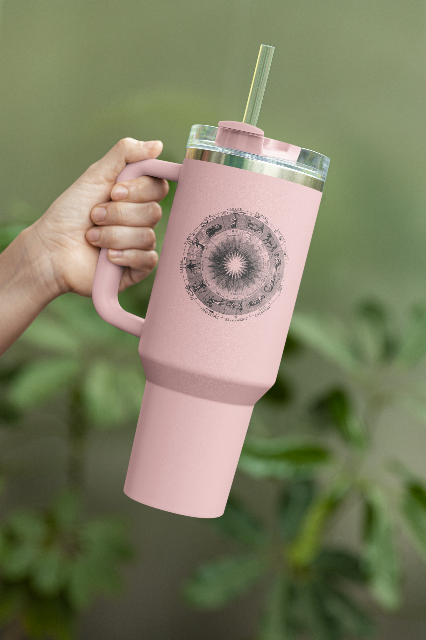 'Zodiac Wheel' Insulated Travel Tumbler with Handle & Straw