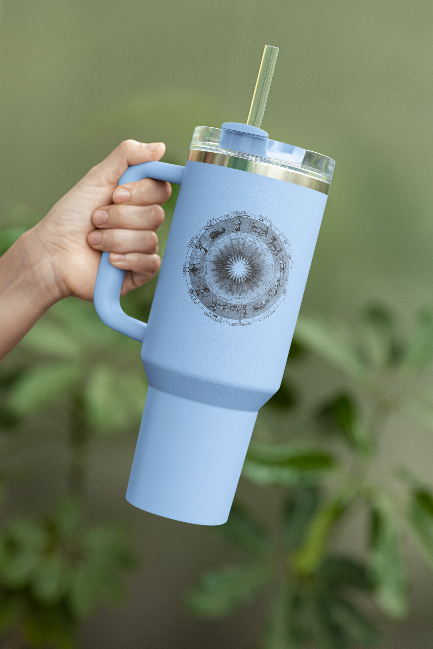'Zodiac Wheel' Insulated Travel Tumbler with Handle & Straw
