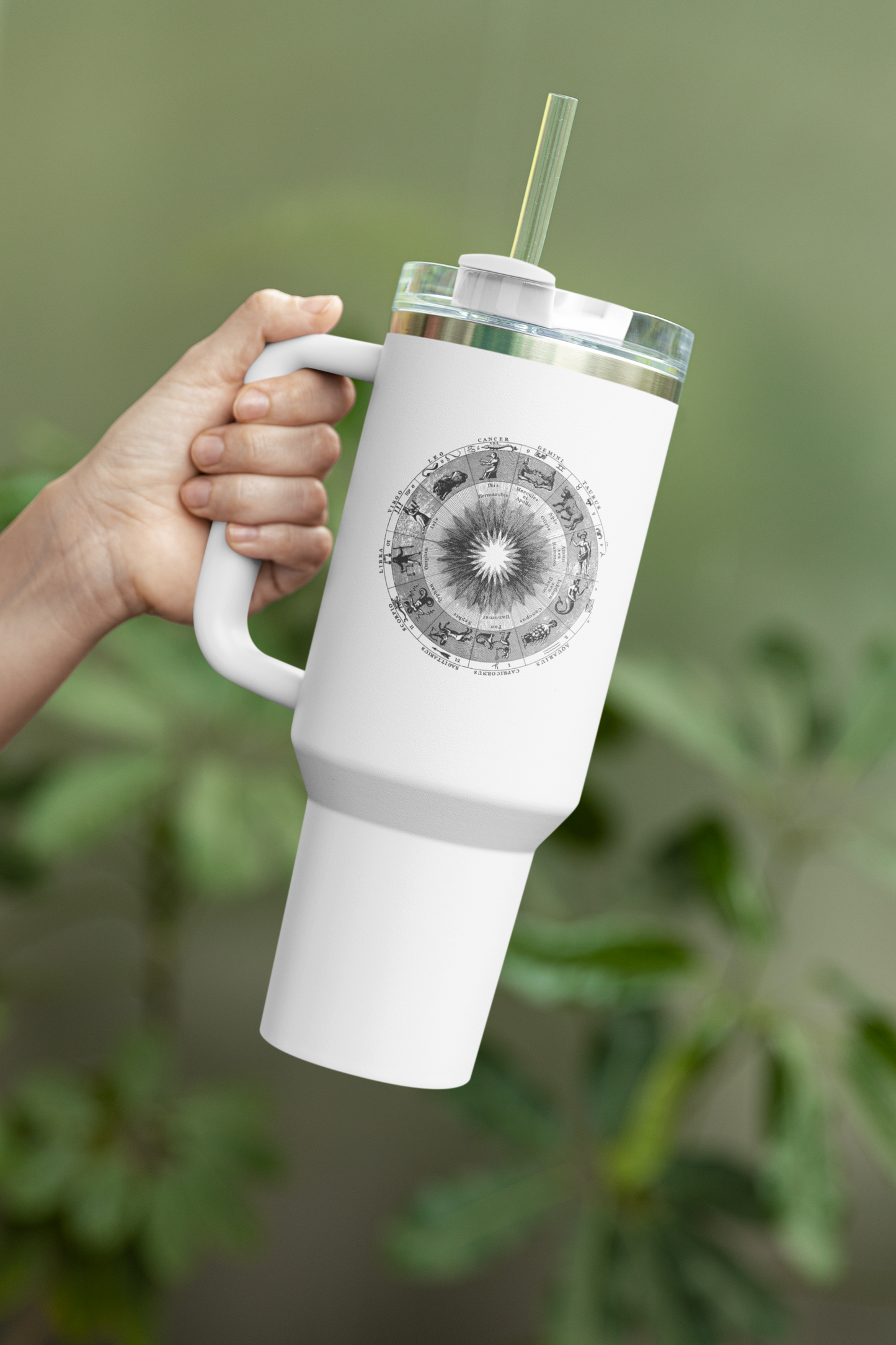 'Zodiac Wheel' Insulated Travel Tumbler with Handle & Straw