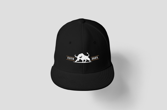 Alpha Bull Est. 2025 Snapback Cap | Black Flat Brim Hat with Aggressive Logo