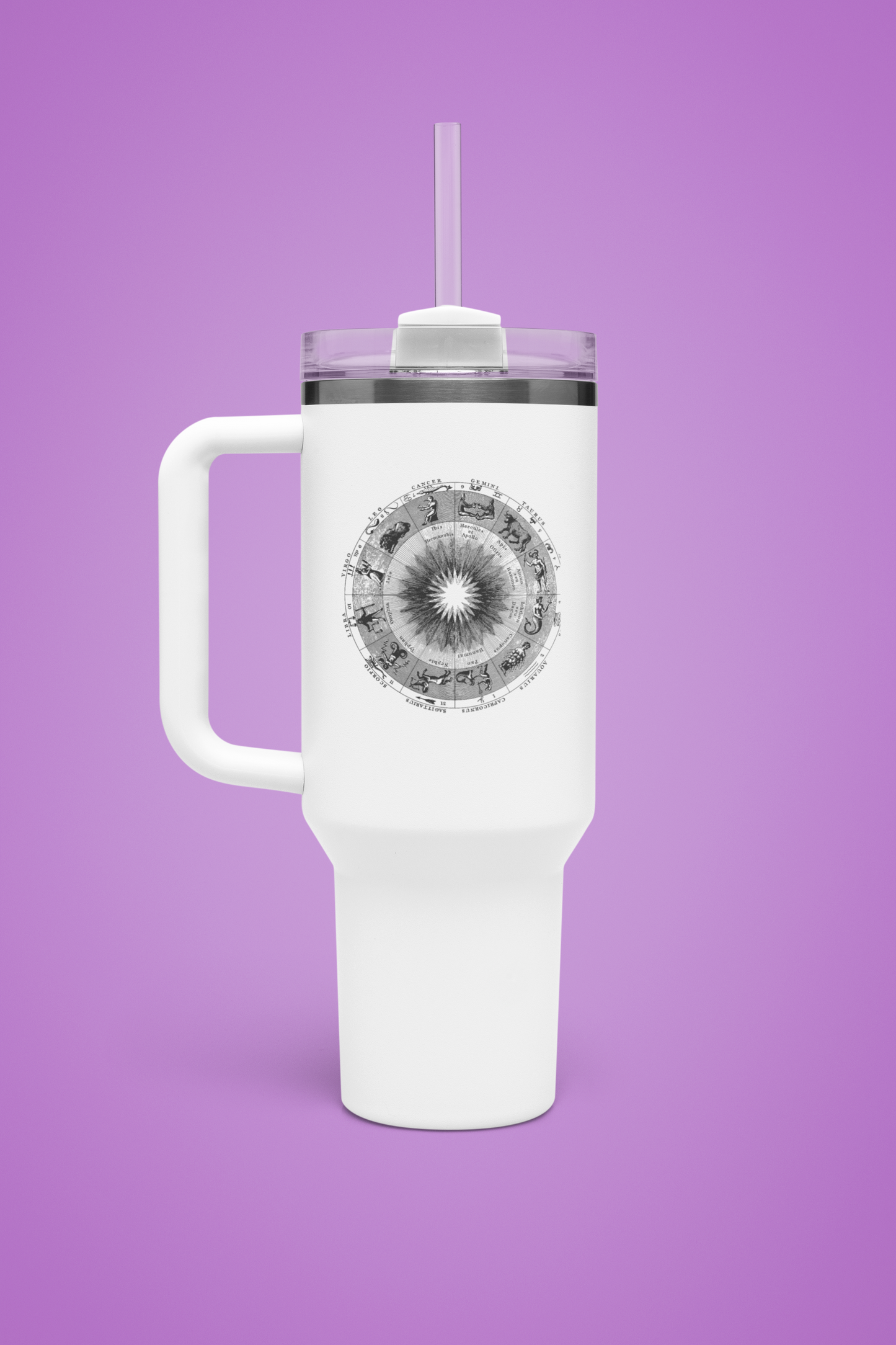 'Zodiac Wheel' Insulated Travel Tumbler with Handle & Straw