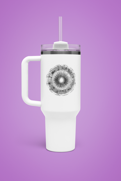 'Zodiac Wheel' Insulated Travel Tumbler with Handle & Straw