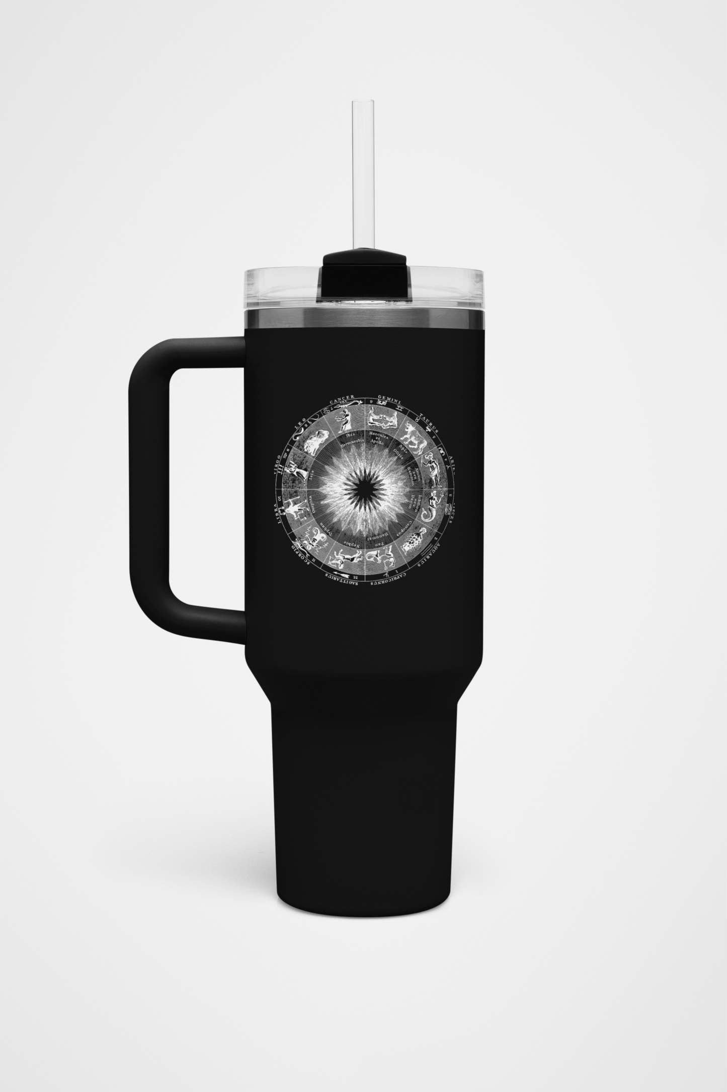 'Zodiac Wheel' Insulated Travel Tumbler with Handle & Straw