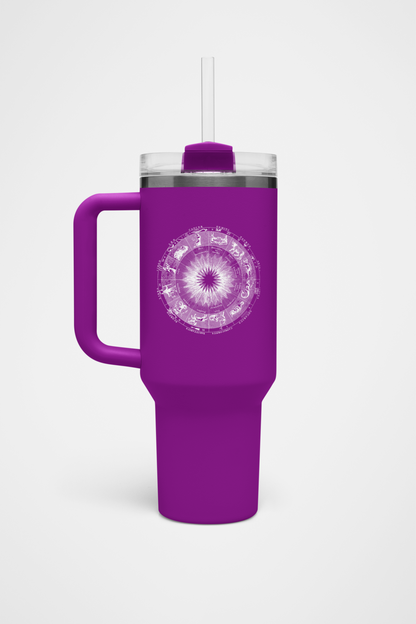 'Zodiac Wheel' Insulated Travel Tumbler with Handle & Straw