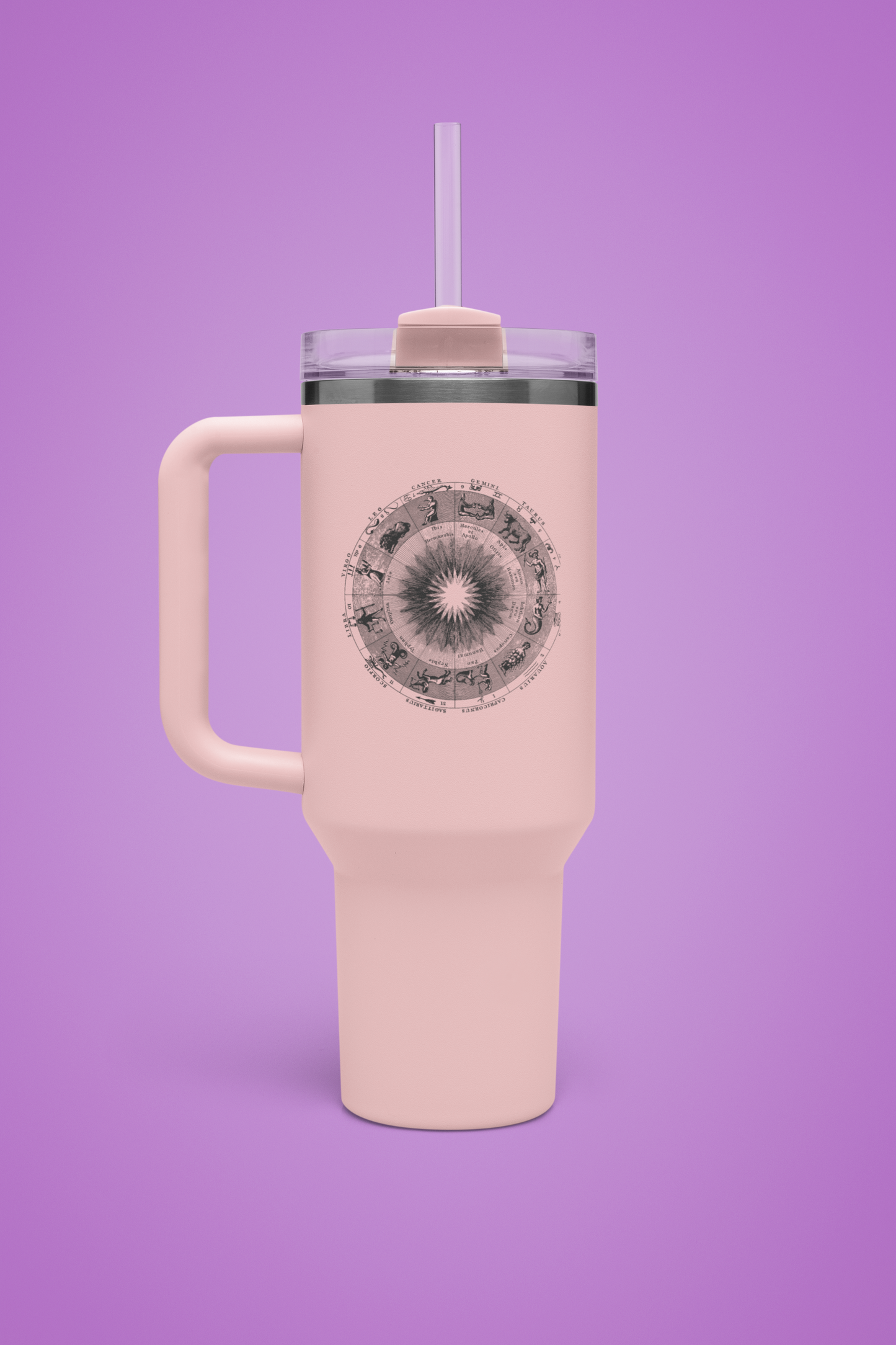 'Zodiac Wheel' Insulated Travel Tumbler with Handle & Straw