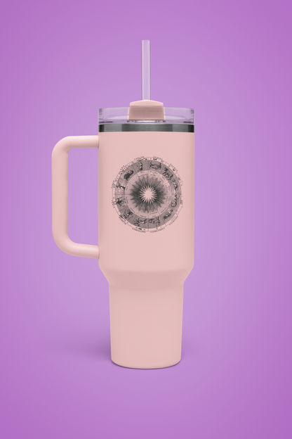 'Zodiac Wheel' Insulated Travel Tumbler with Handle & Straw