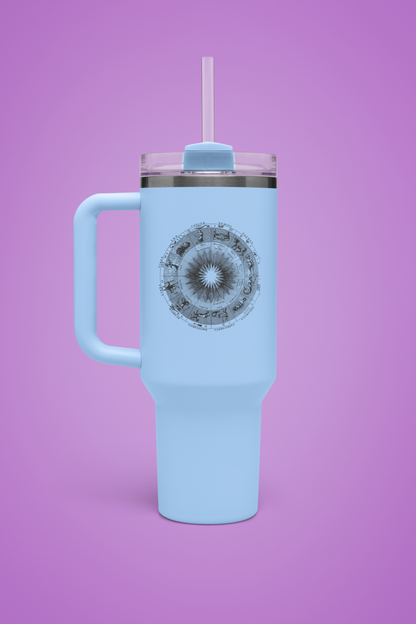 'Zodiac Wheel' Insulated Travel Tumbler with Handle & Straw
