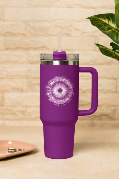 'Zodiac Wheel' Insulated Travel Tumbler with Handle & Straw