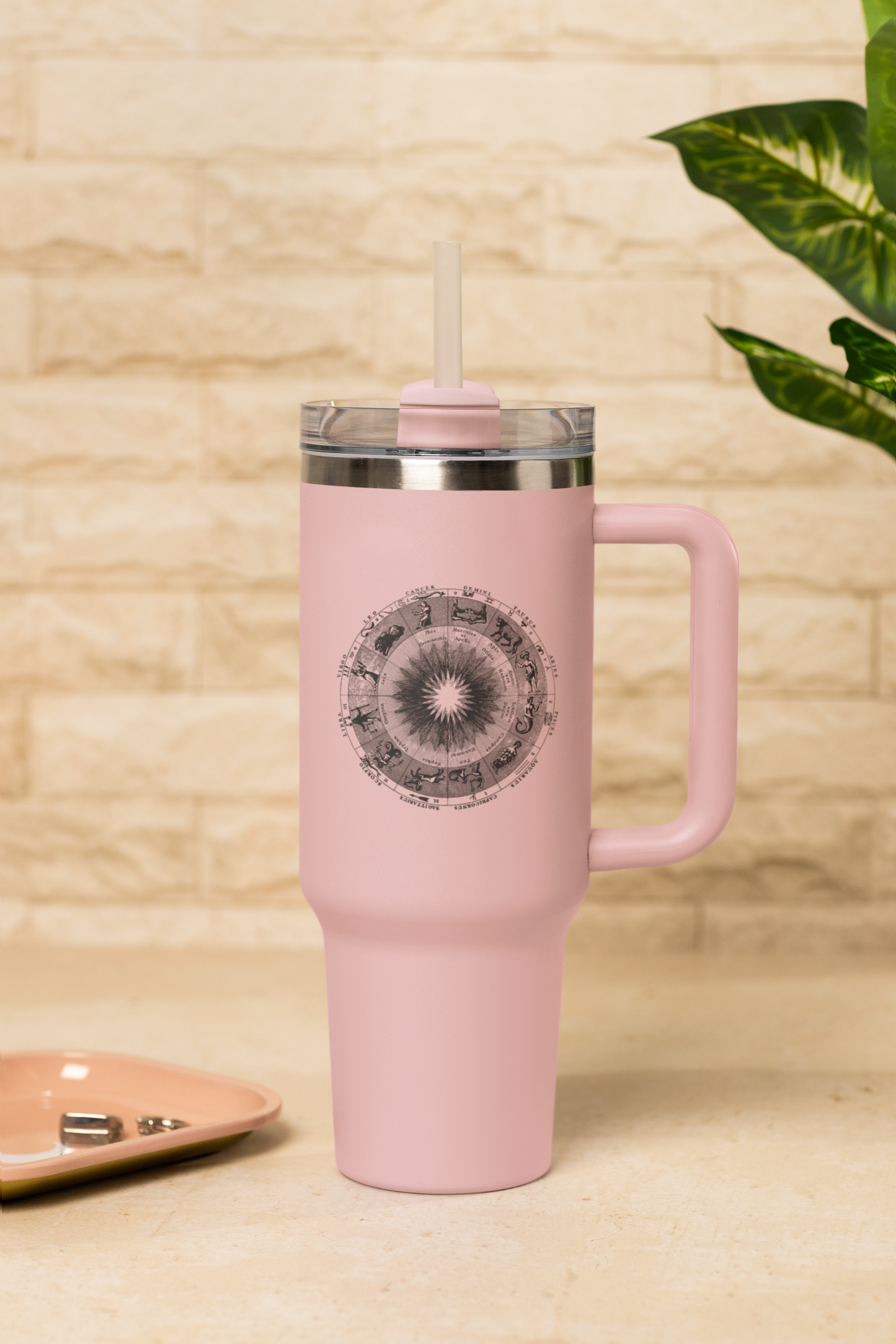'Zodiac Wheel' Insulated Travel Tumbler with Handle & Straw