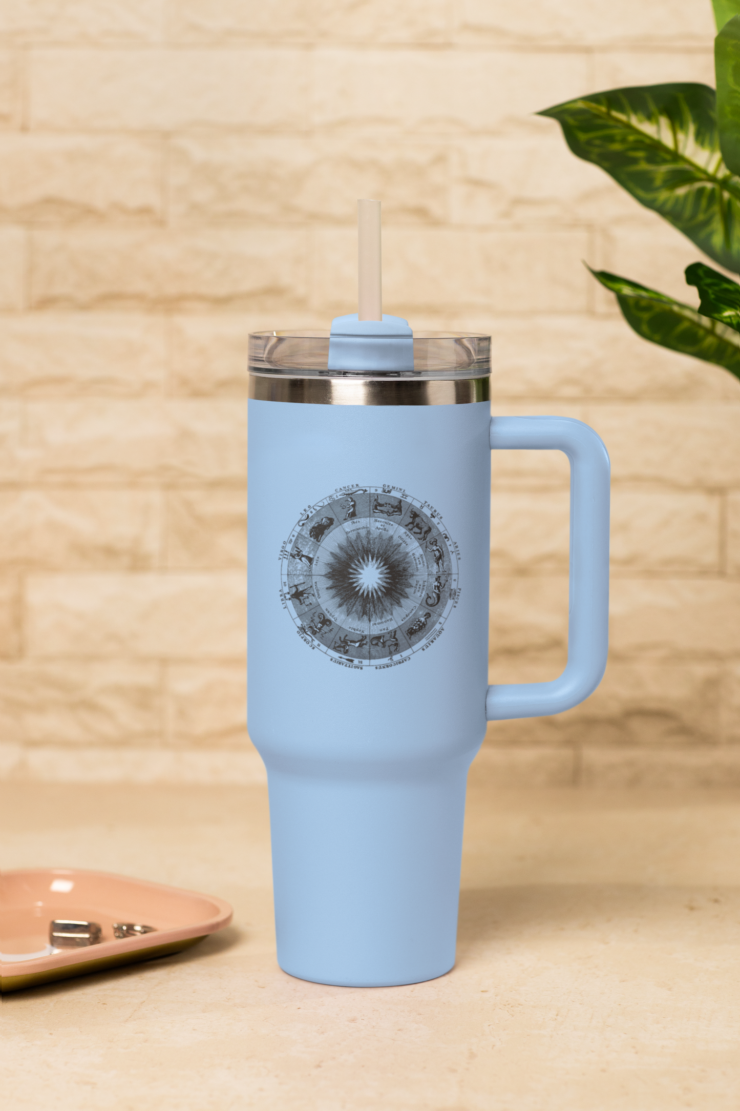 'Zodiac Wheel' Insulated Travel Tumbler with Handle & Straw