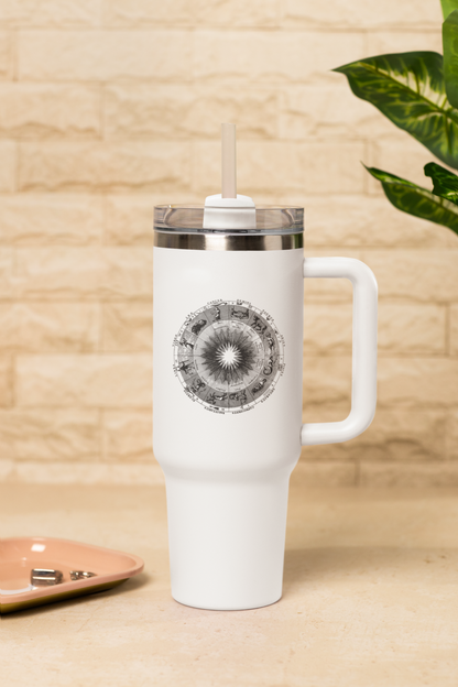'Zodiac Wheel' Insulated Travel Tumbler with Handle & Straw