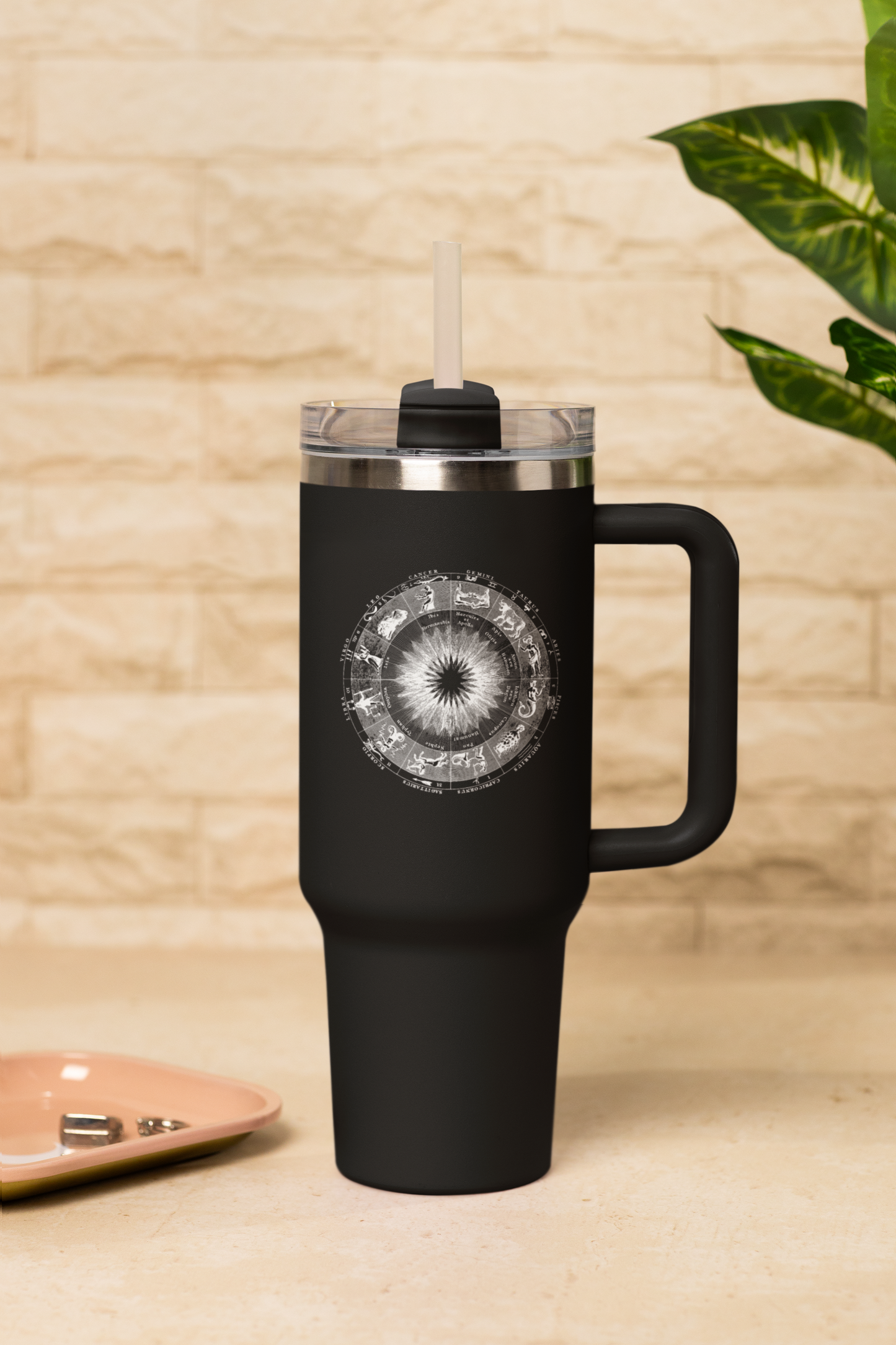 'Zodiac Wheel' Insulated Travel Tumbler with Handle & Straw