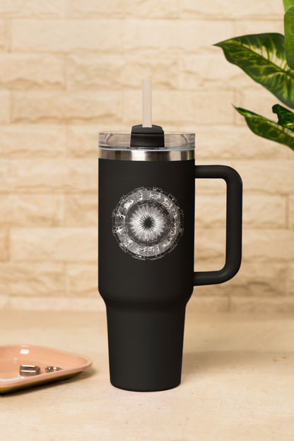 'Zodiac Wheel' Insulated Travel Tumbler with Handle & Straw