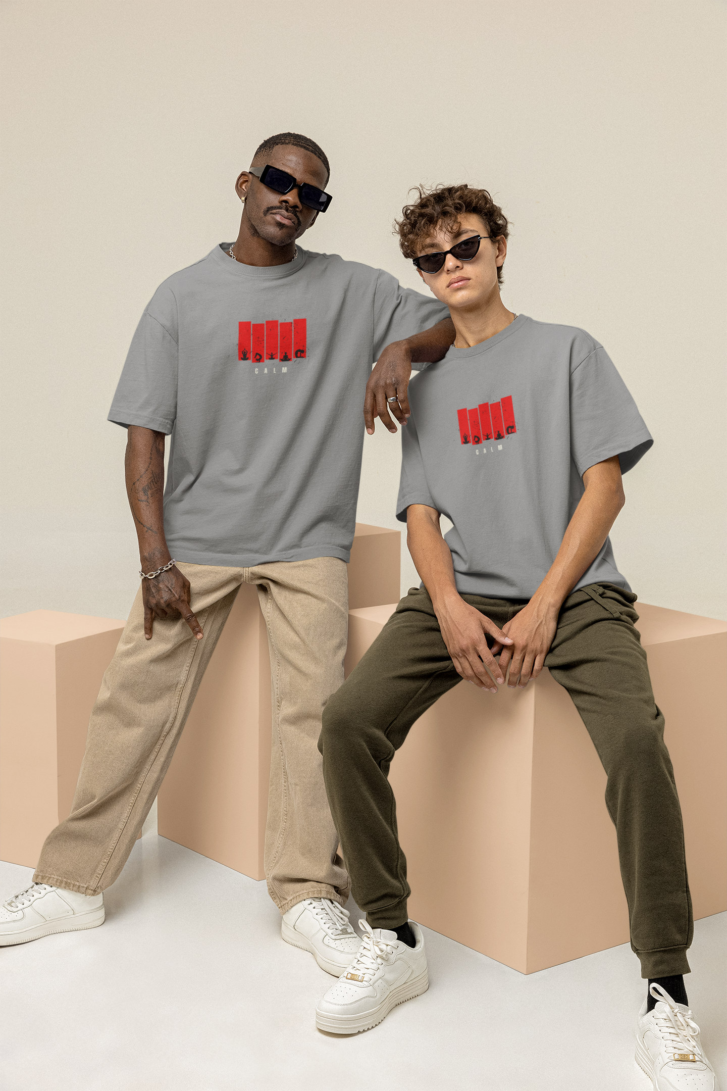 CALM Oversized Tee | Minimalist Silhouette Panel Graphic-Mysoul