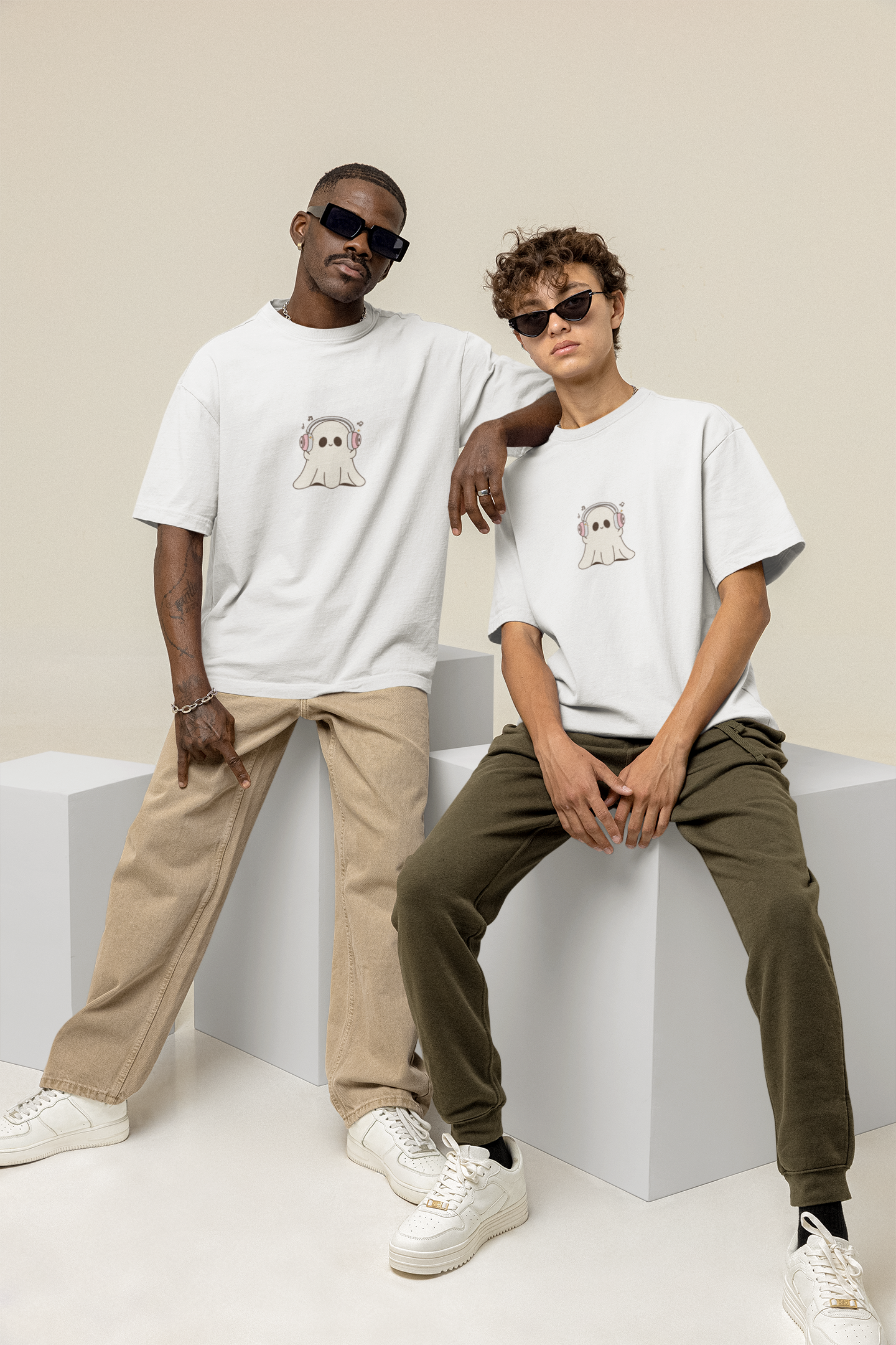 Oversized T-Shirt | 'Music Ghost' Minimalist Graphic Print-Mysoul
