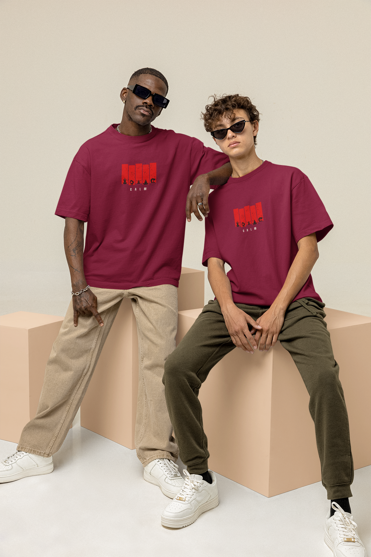 CALM Oversized Tee | Minimalist Silhouette Panel Graphic-Mysoul