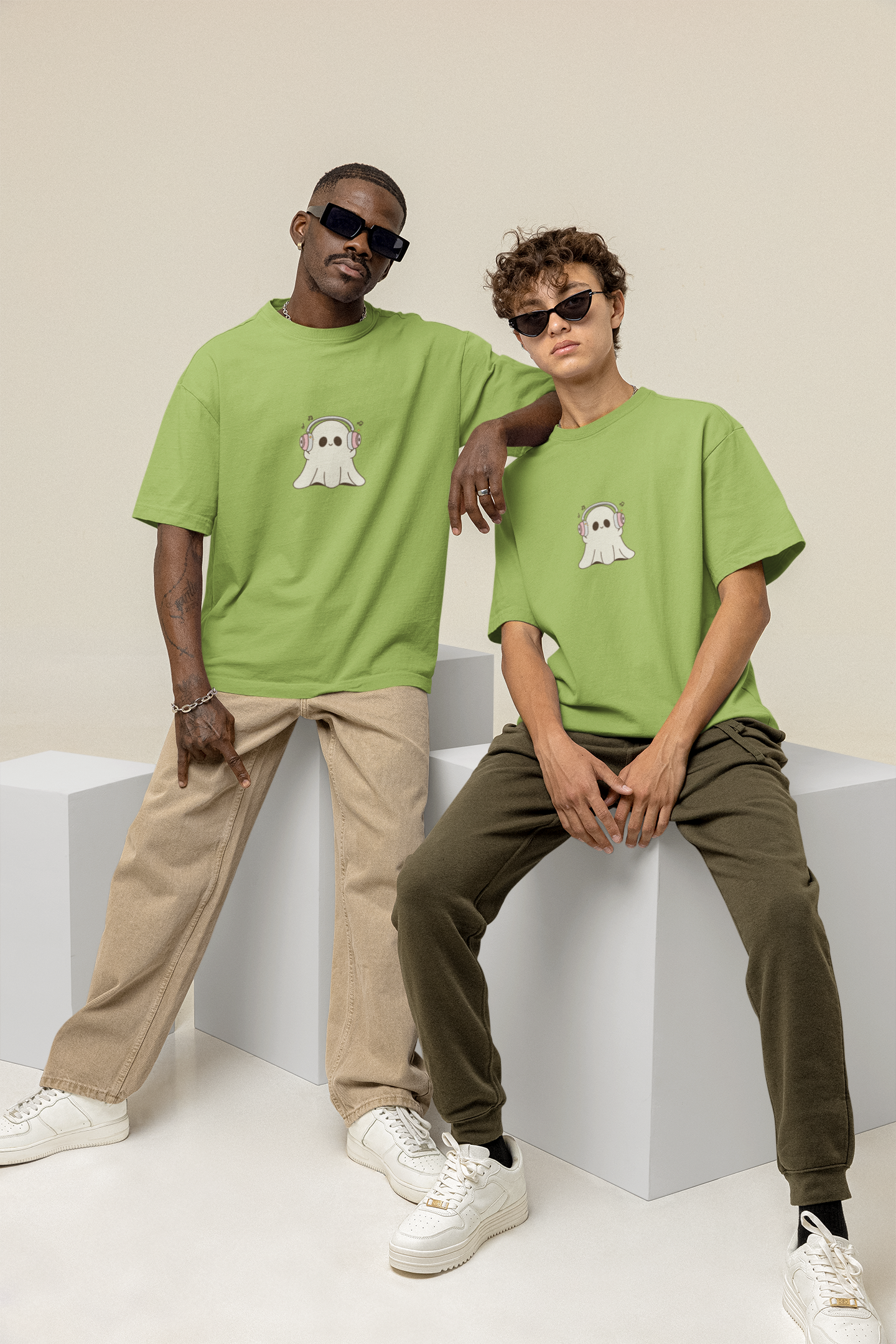 Oversized T-Shirt | 'Music Ghost' Minimalist Graphic Print-Mysoul