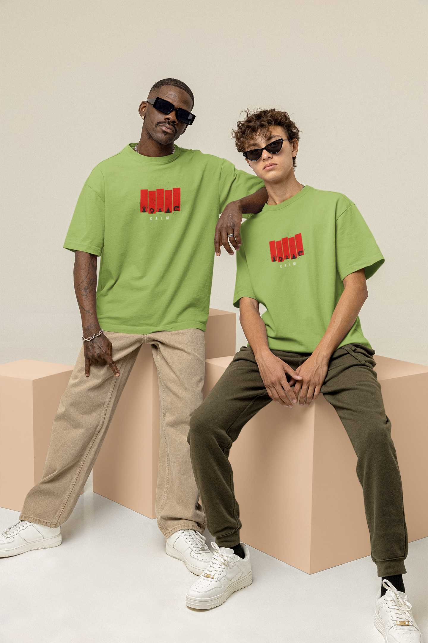 CALM Oversized Tee | Minimalist Silhouette Panel Graphic-Mysoul