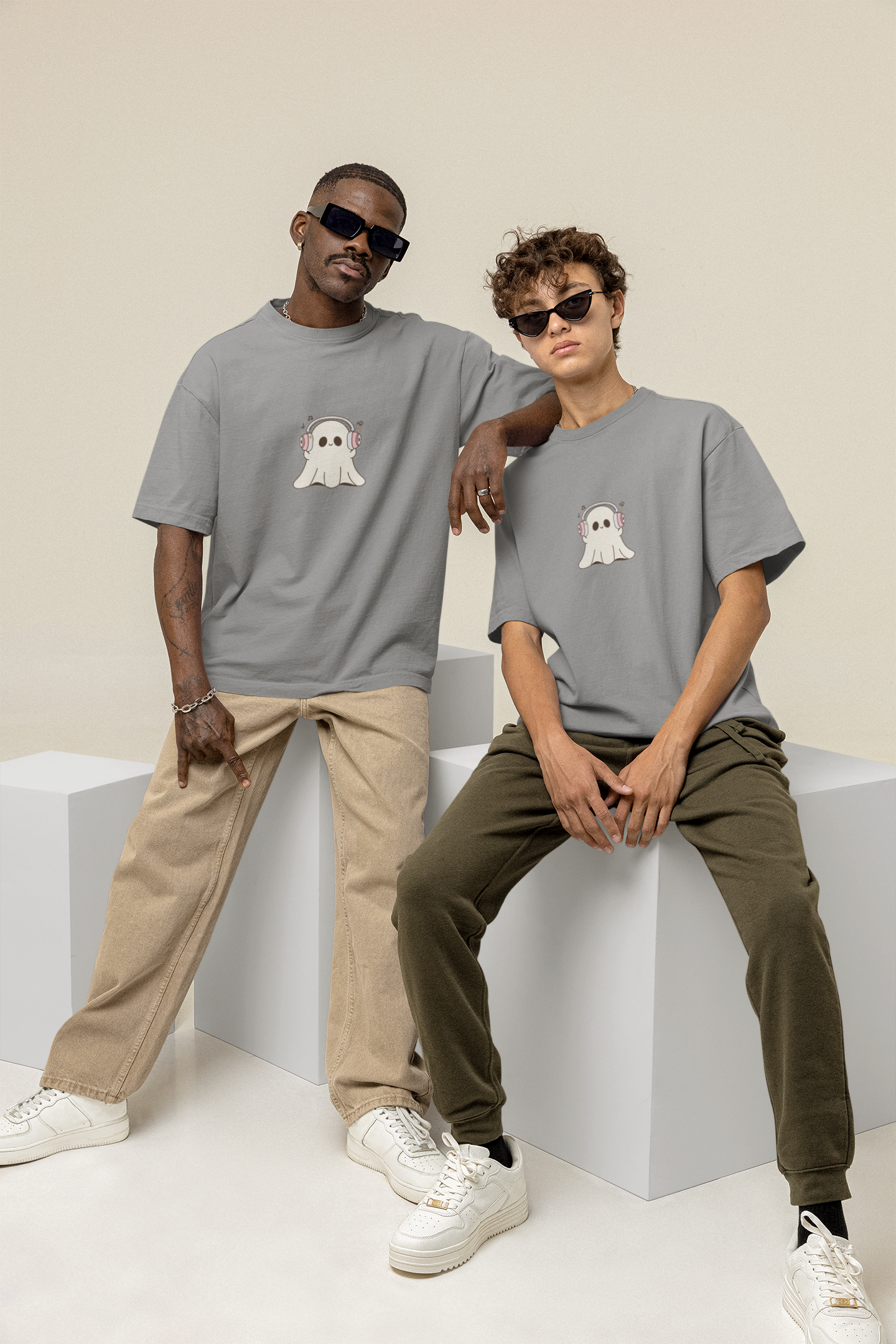 Oversized T-Shirt | 'Music Ghost' Minimalist Graphic Print-Mysoul