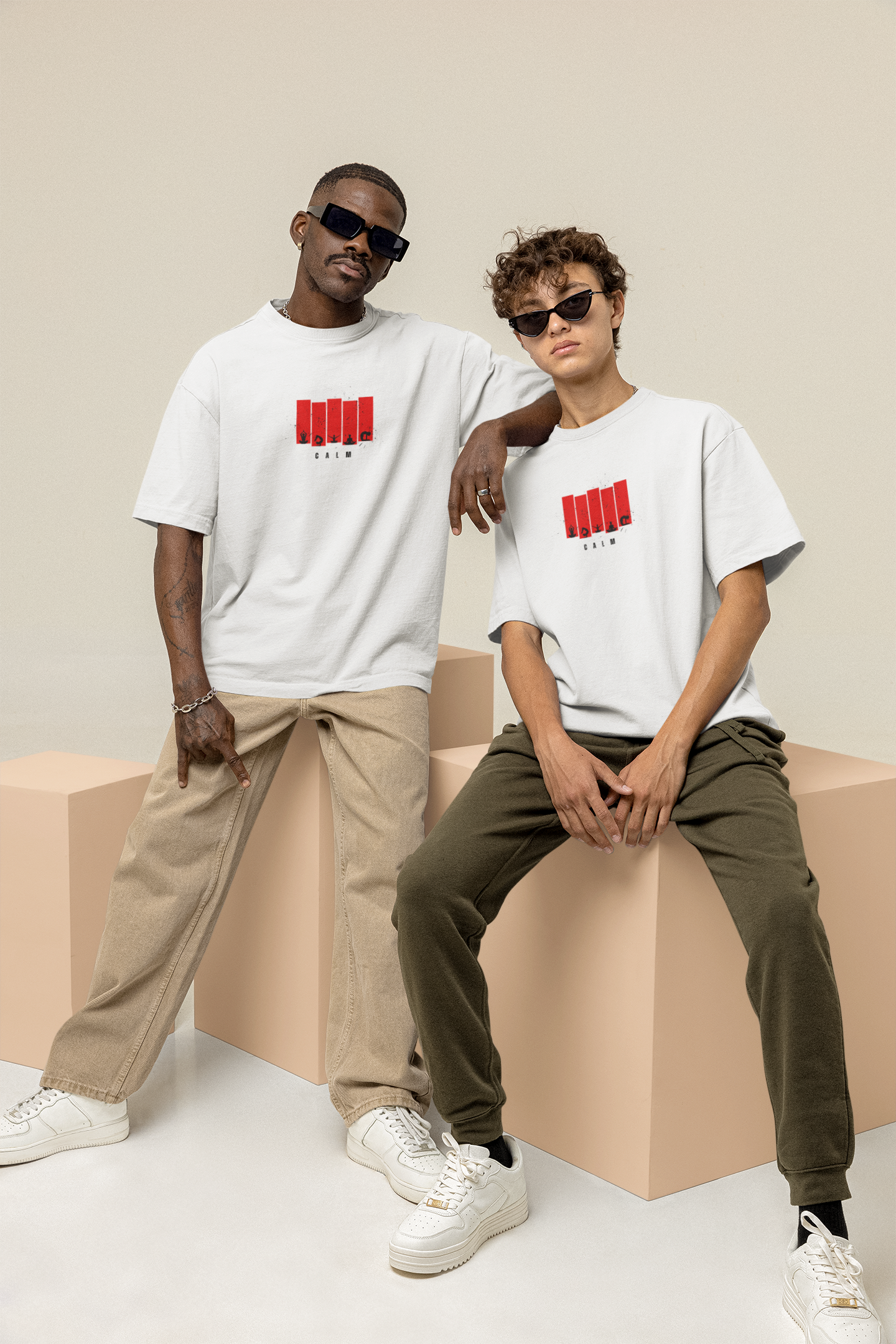 CALM Oversized Tee | Minimalist Silhouette Panel Graphic-Mysoul
