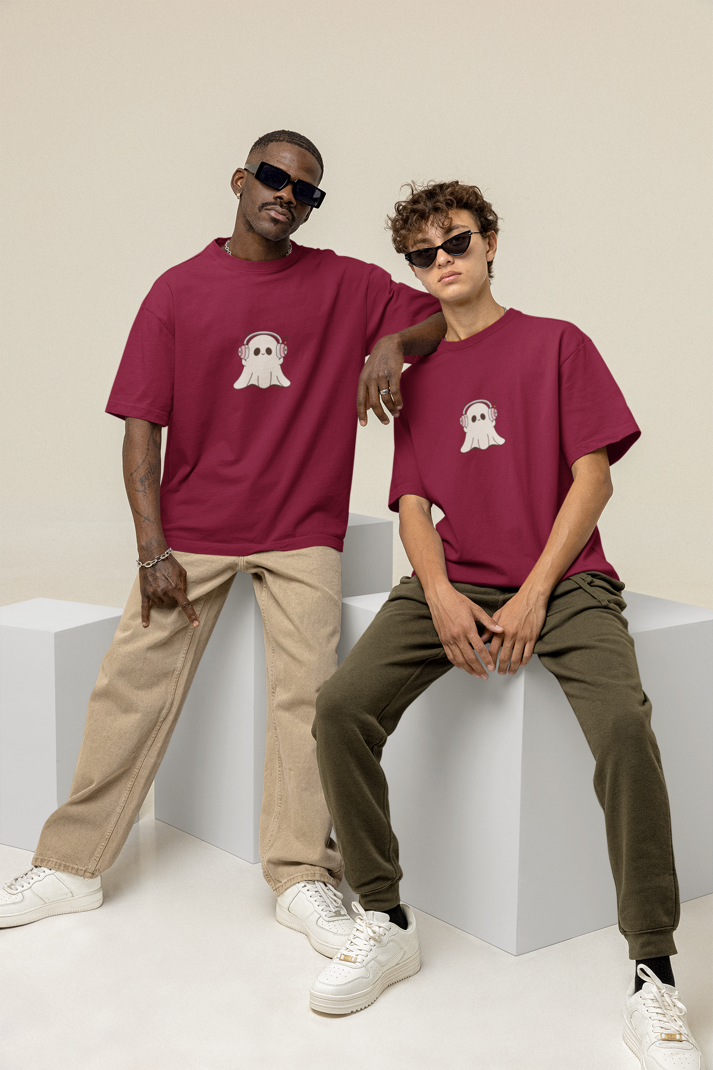Oversized T-Shirt | 'Music Ghost' Minimalist Graphic Print-Mysoul