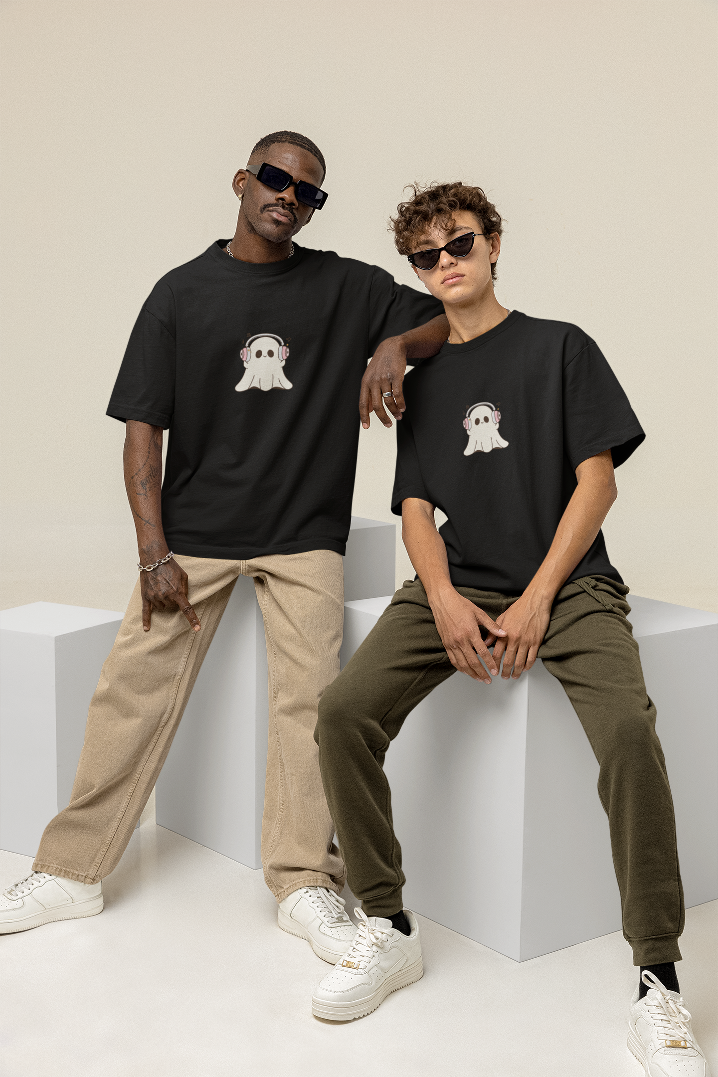 Oversized T-Shirt | 'Music Ghost' Minimalist Graphic Print-Mysoul