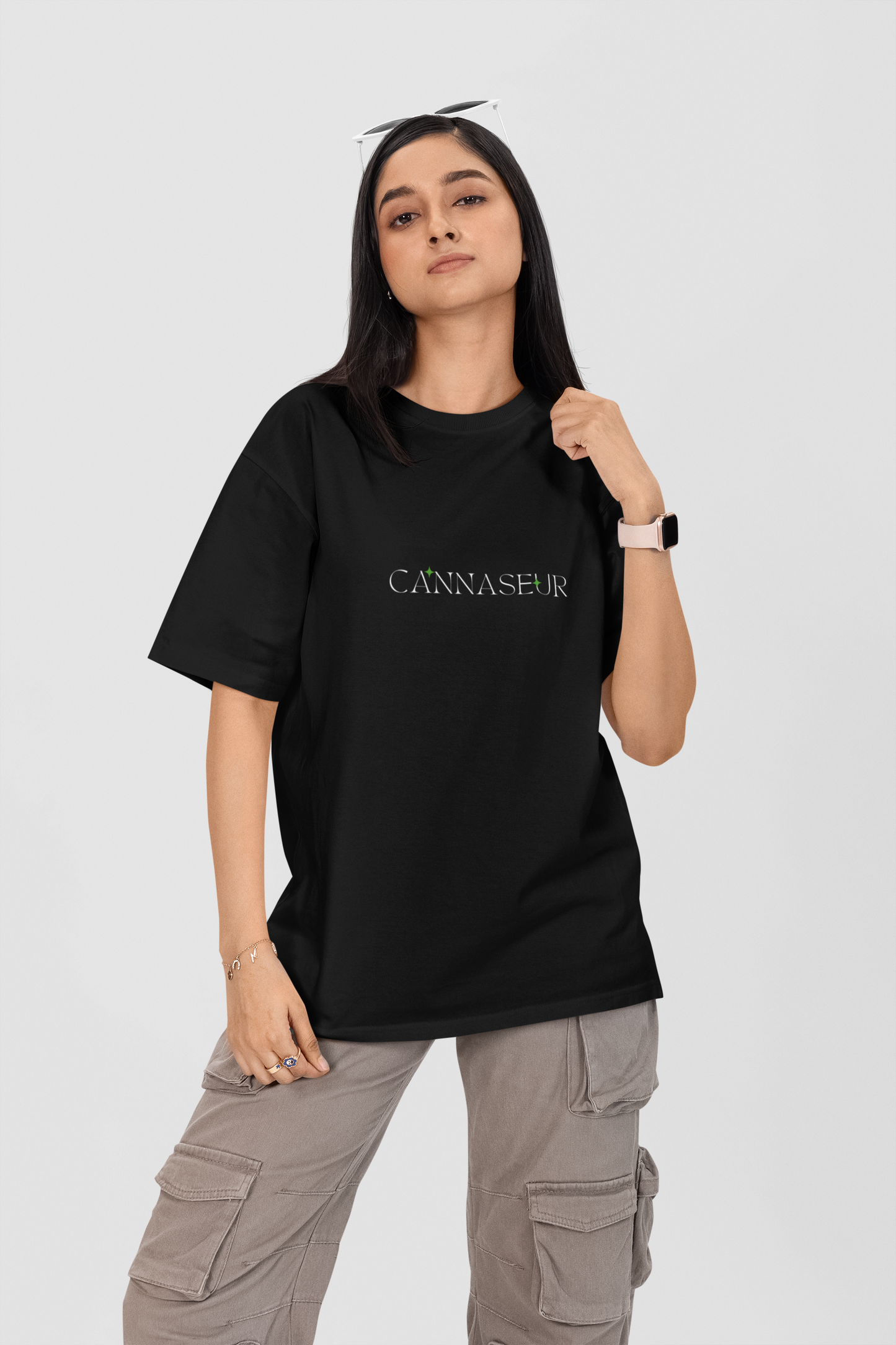 Oversized Black T-Shirt by CANNASEUR | Mystic Star Graphic Back Print-Mysoul