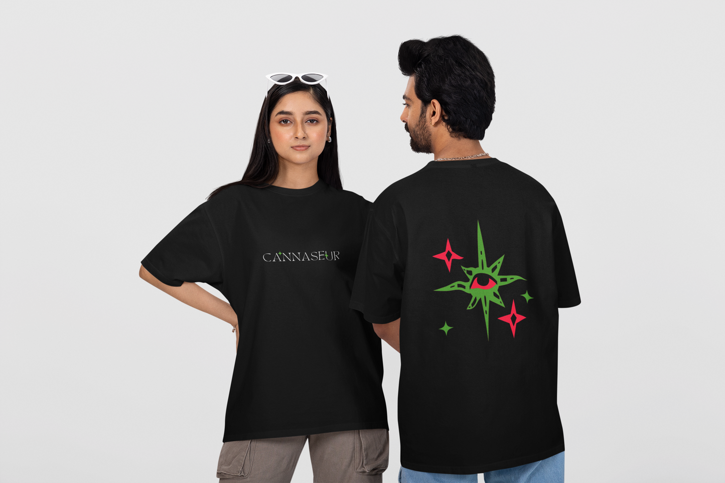 Oversized Black T-Shirt by CANNASEUR | Mystic Star Graphic Back Print-Mysoul